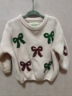 Marie Nicole 2XS Sweet Christmas Bows Oversized Sweater (12/18mos)